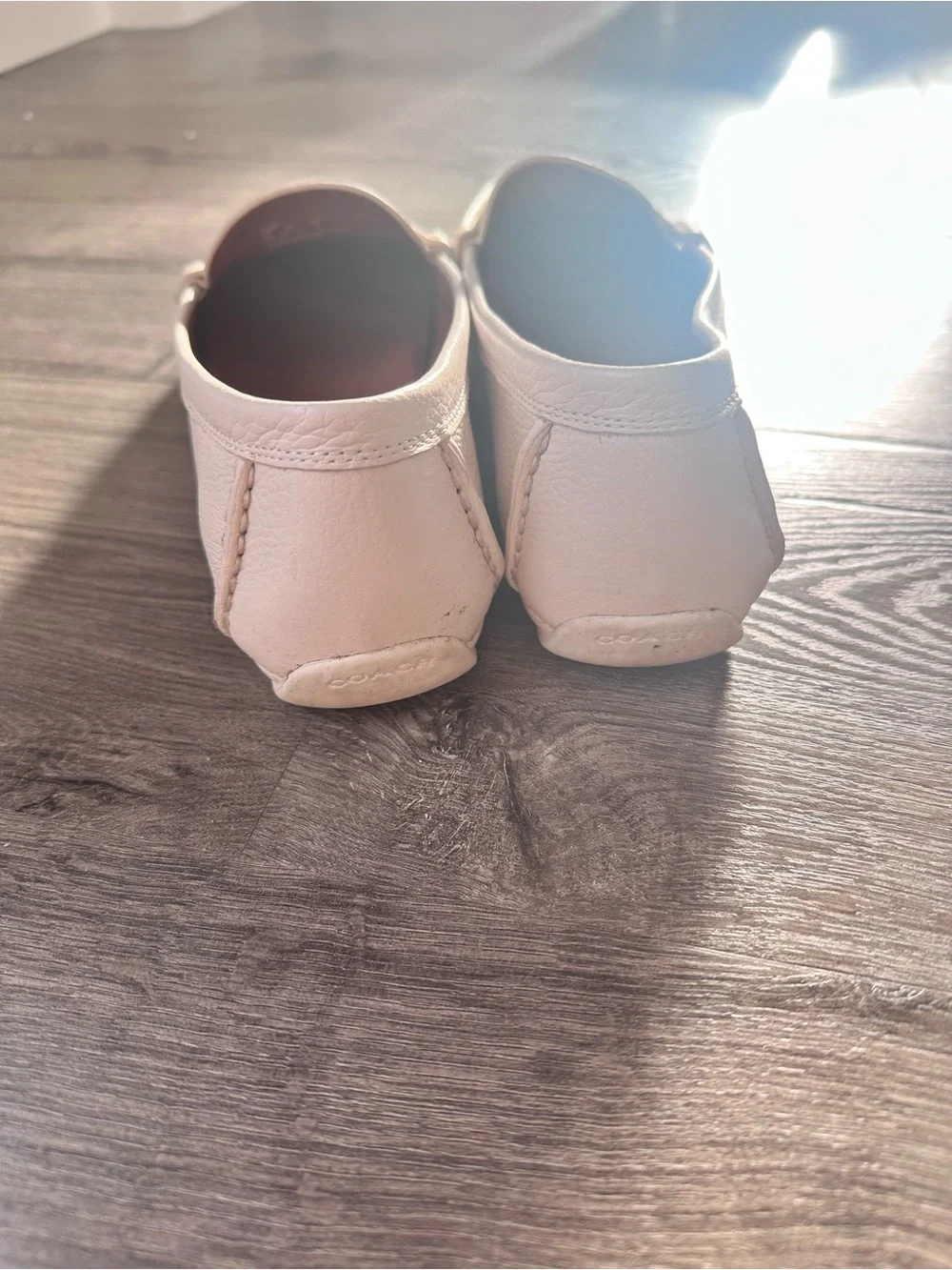 Coach White Pebbled Leather Penny Loafers with Gold Accent - Picture 5 of 7
